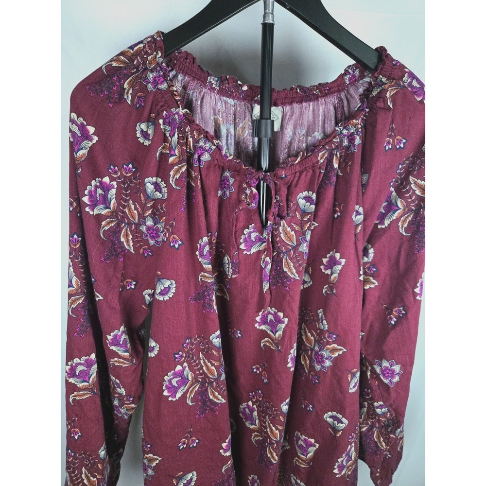 XXL Floral Peasant Top Burgundy Long Sleeve Cottagecore Western Boho Feminine